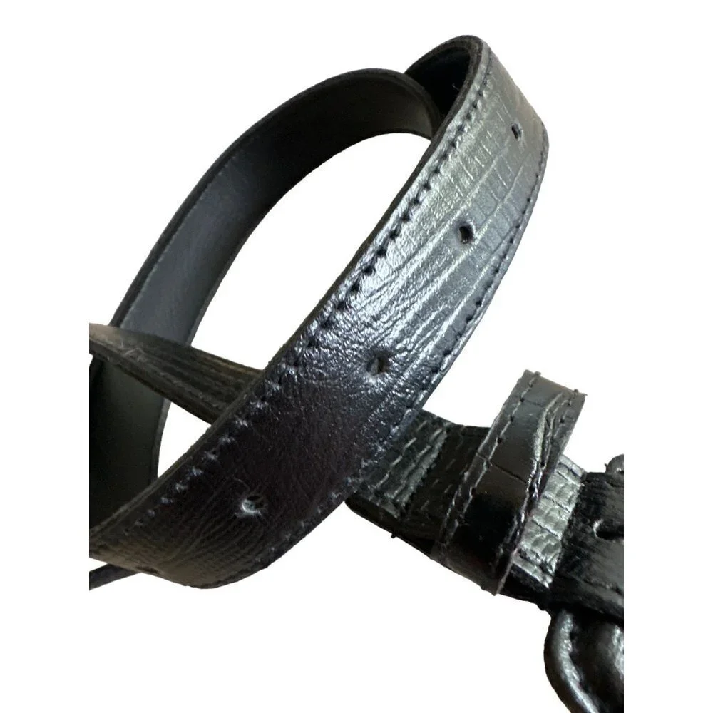 Accessories by Pearl Belt Black Croc Embossed‎ Leather Covered Buckle Slim Large